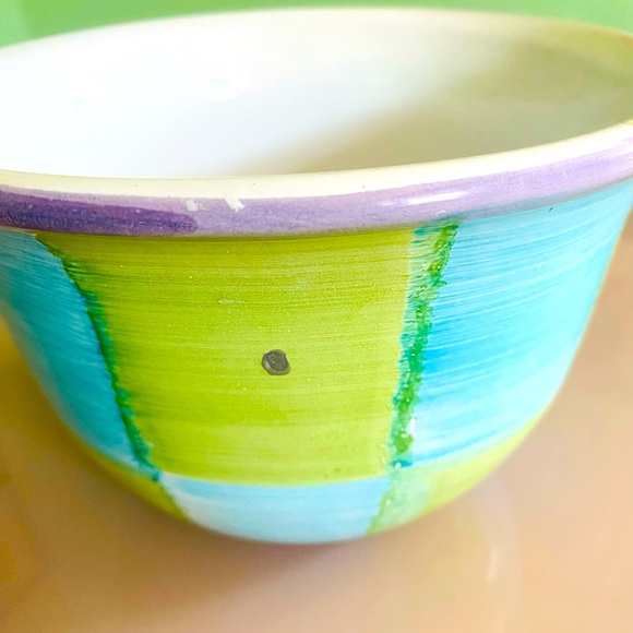 Vintage 1990 Italian Chiara Cerinotti Green, Blue & Purple Handmade Ceramic Bowl - Picture 4 of 9